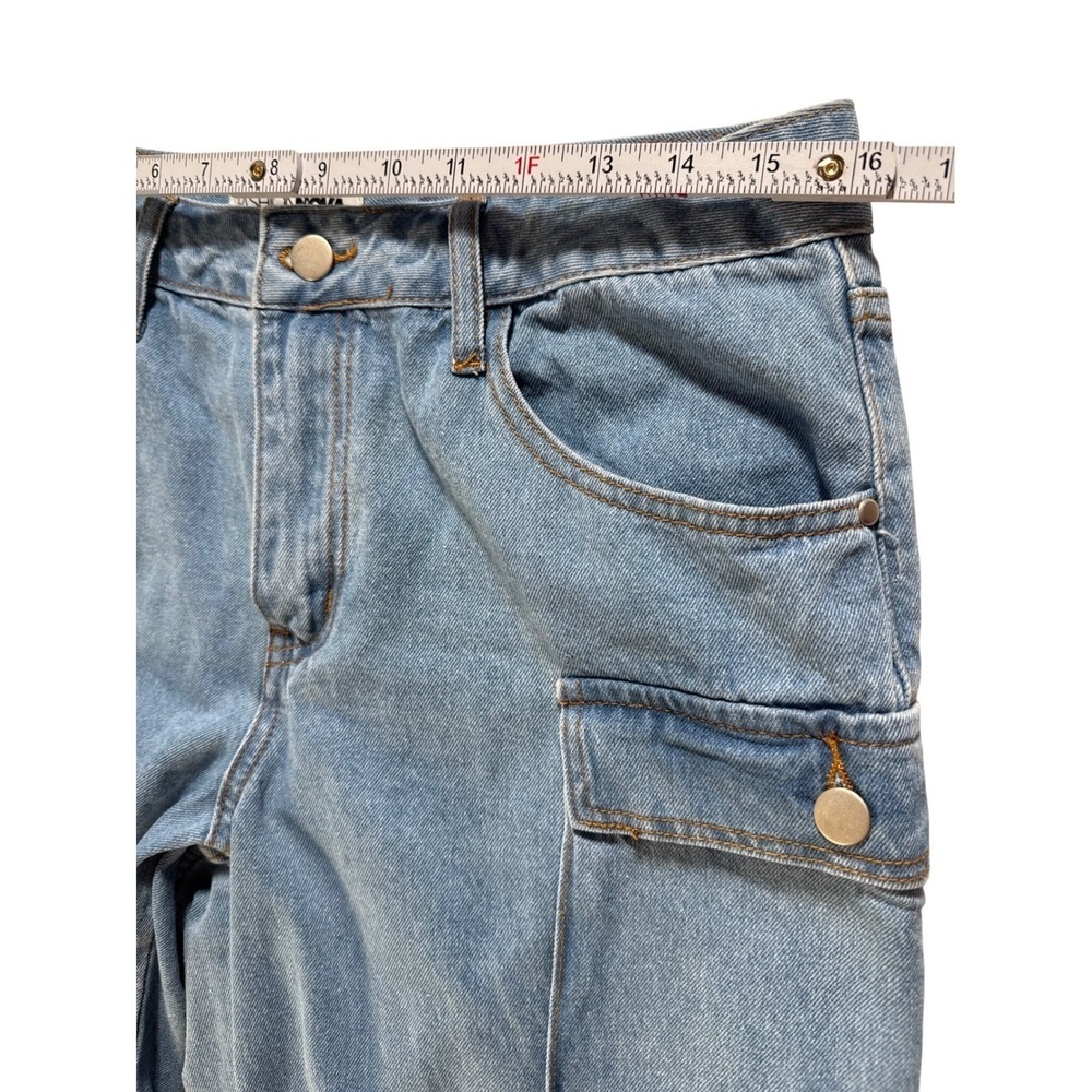 Women's Oversized Denim Cargo Light Wash Blue Jeans Pants Size 9 Cotton NWOT - Picture 6 of 9